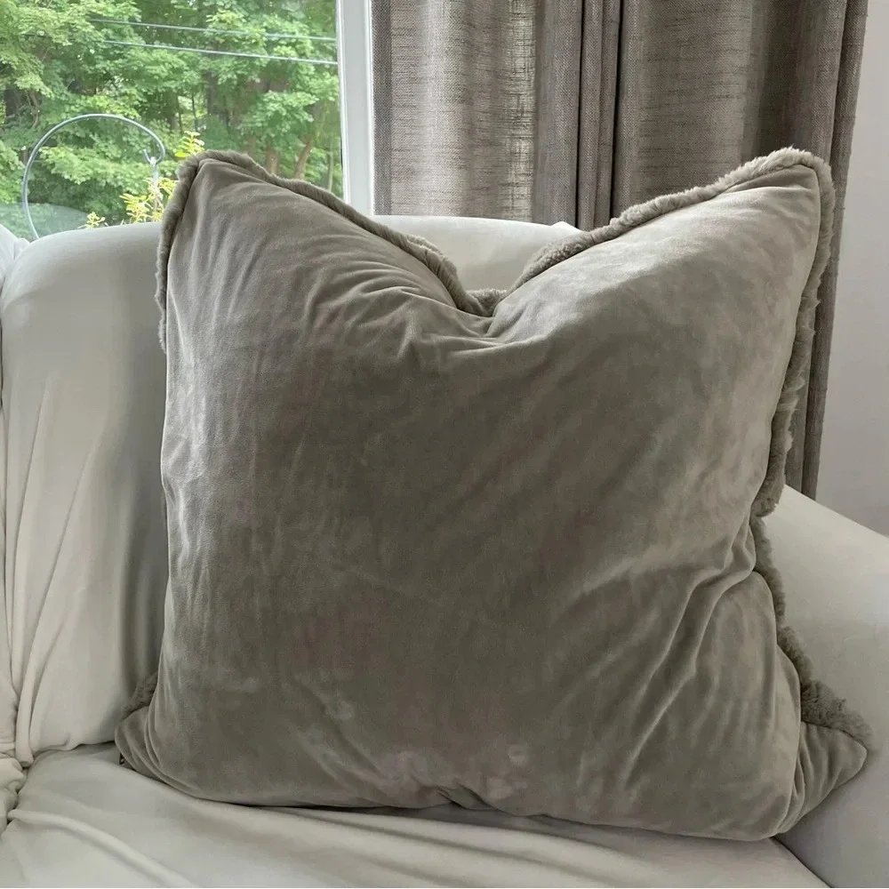 Pottery Barn Faux Fur Ruched Down Filled Pillow & Cover Gray 26x26